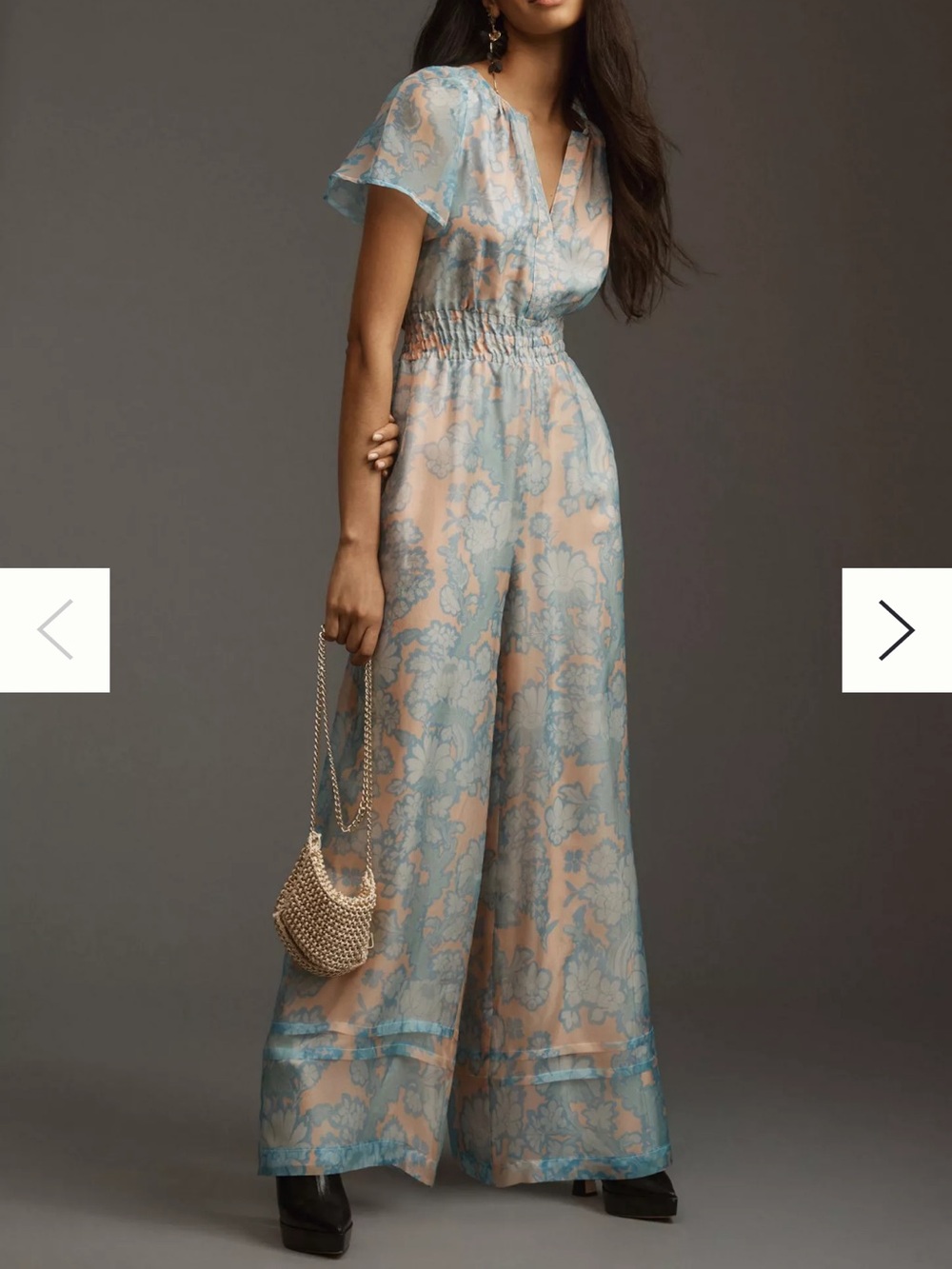 Anthropologie Somerset Organza Floral Wide Leg Jumpsuit Blue Pink L NWT